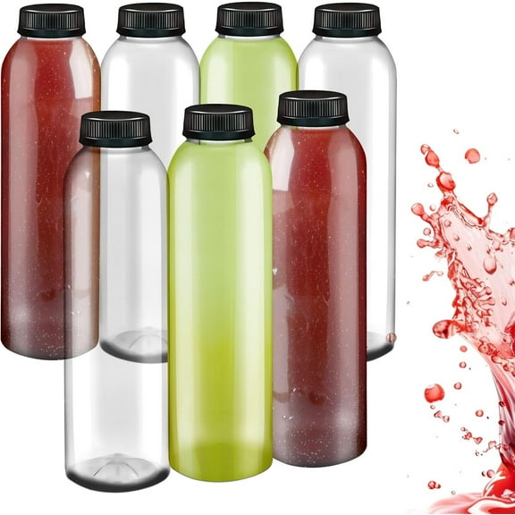 16 oz Clear Round Plastic Juice Bottles with Caps BPA-Free, Leak Proof Disposable Drink Containers for Juicing, Tamper Proof, Smoothies, Shakes & Beverages Food-Grade Bulk Pack Juice Bars, Cafes(100)