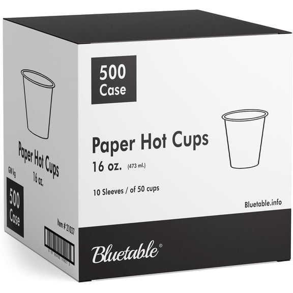 16 oz Coffee Cups Bulk Hot Cups 500 Case - Paper Cups 16oz Large - Hot Drink Cups White [500 Pack/Case]