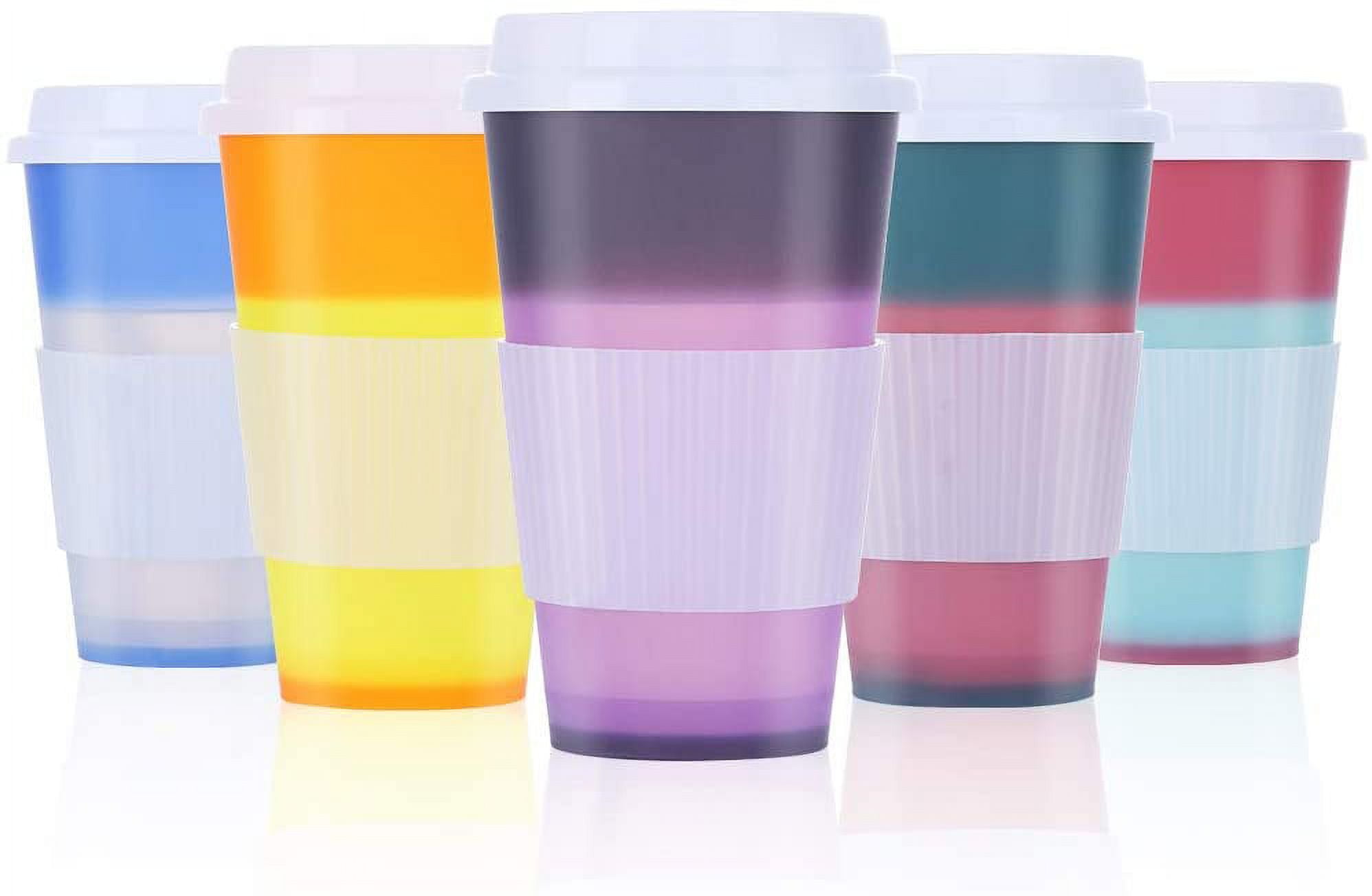 16 oz Color Changing Reusable Cup For Hot Drink,5 Pack With Lid/Straws,Summer  Coffee Tumblers Party Cup for Adults,Hot Coffee Tumbler,BPA Free 