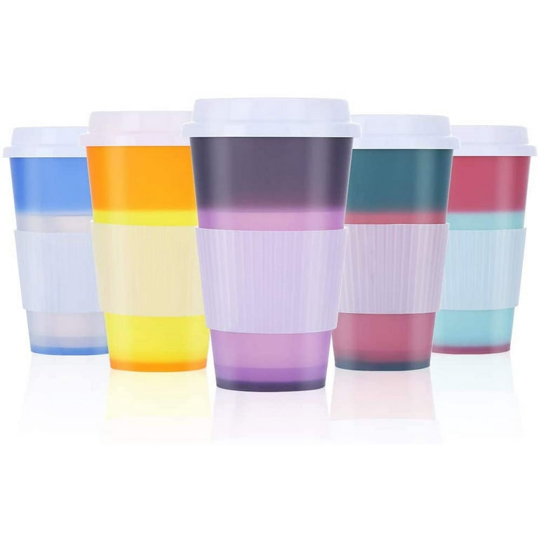 16 oz Color Changing Reusable Cup For Hot Drink,5 Pack With Lid/Straws,Summer  Coffee Tumblers Party Cup for Adults,Hot Coffee Tumbler,BPA Free 