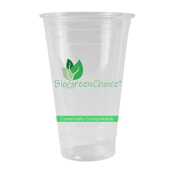 BioGreenChoice 16 oz Compostable Clear PLA Cold Cups Printed Bulk Case of 1000 CT BPI Certified Plant-Based Plastic Disposable Drinking Cups Cold Beverage Tumblers for Restaurants, Catering, Offices