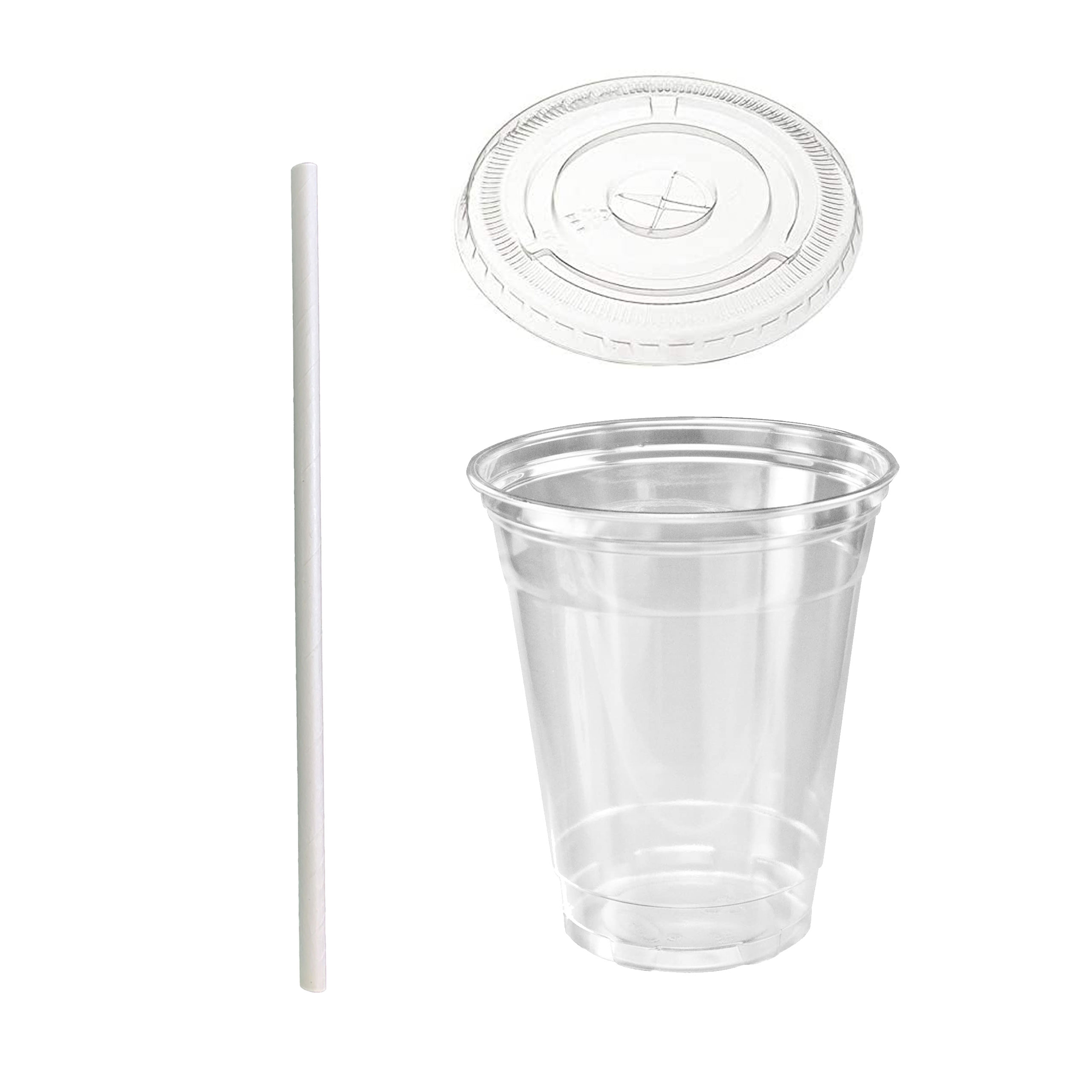 16 Oz. Crystal Clear Plastic Cups with Strawless Sip-Lids Clear ...