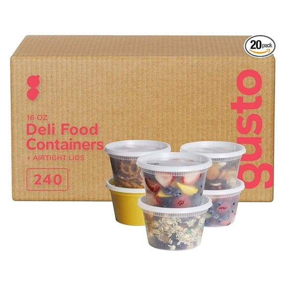 16 oz Deli Containers with Lids (240 Pack) - Plastic Food Storage Containers, Leakproof, Reusable, Ideal for Meal Prep, Leftovers, Slime, Takeout & Catering