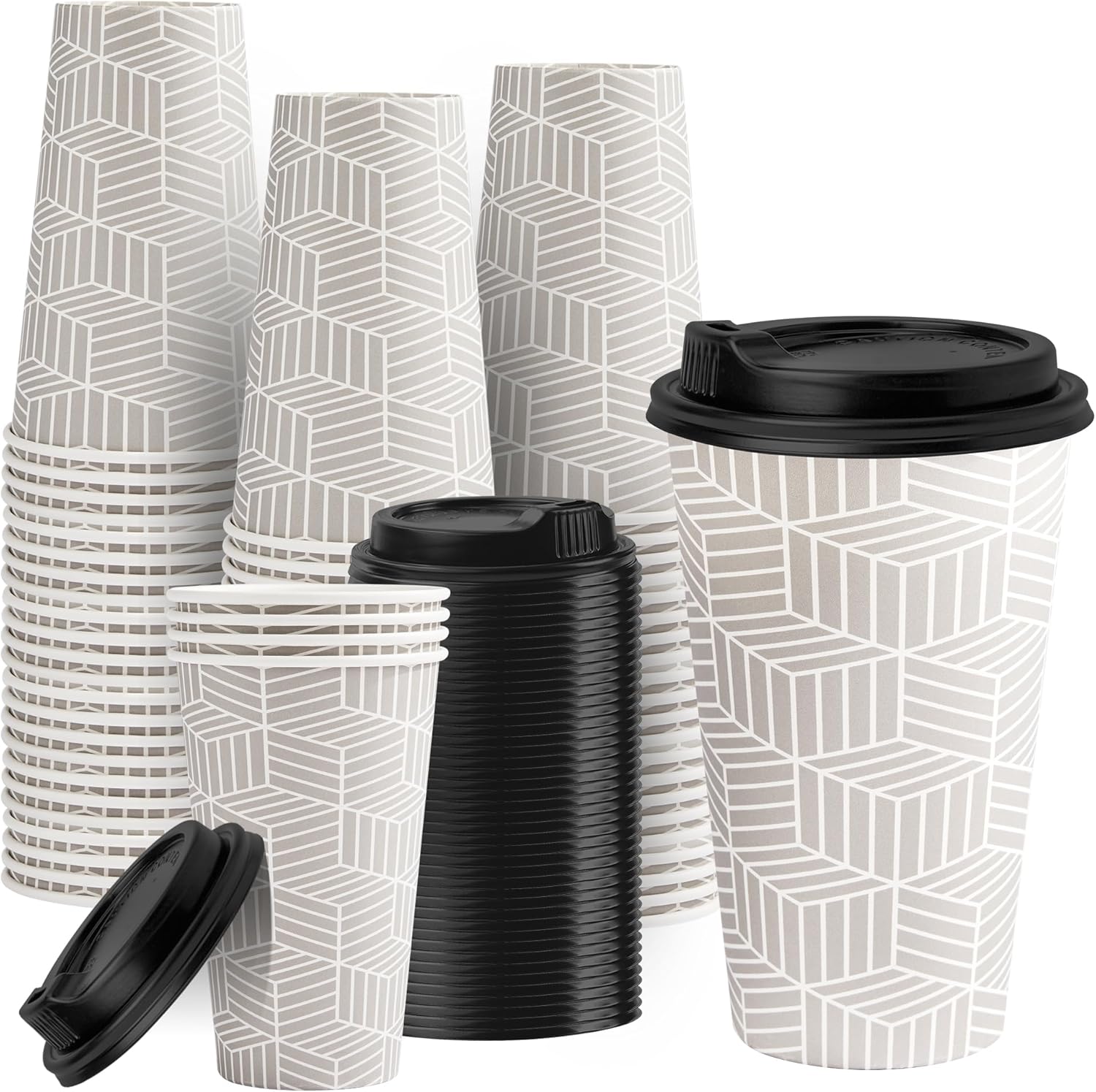 16 oz Disposable Coffee Cups with Lids 100 Pack, Hot Paper Coffee Cups ...