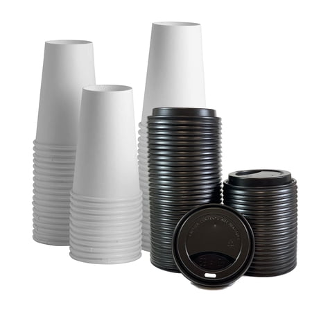 16 oz Disposable Paper Coffee Cups with Lids 100 sets