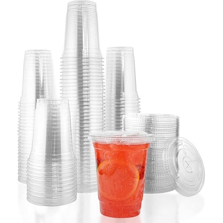 16 oz Disposable Plastic Cups with Lids Clear Coffee Cups for Party 50-200 Count