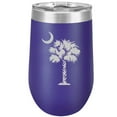 thumbnail image 1 of 16 oz Double Wall Vacuum Insulated Stainless Steel Stemless Wine Tumbler Glass Coffee Travel Mug With Lid Palmetto Tree South Carolina Palm Moon (Purple), 1 of 1