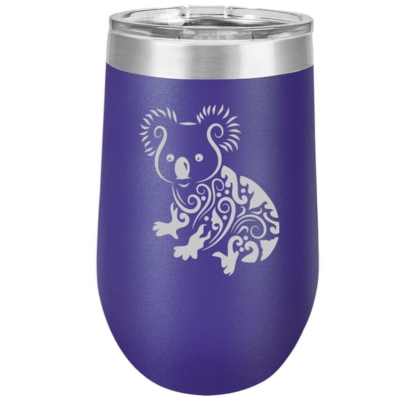 16 oz Double Wall Vacuum Insulated Stainless Steel Stemless Wine Tumbler Glass Coffee Travel Mug With Lid Fancy Koala Bear (Purple)