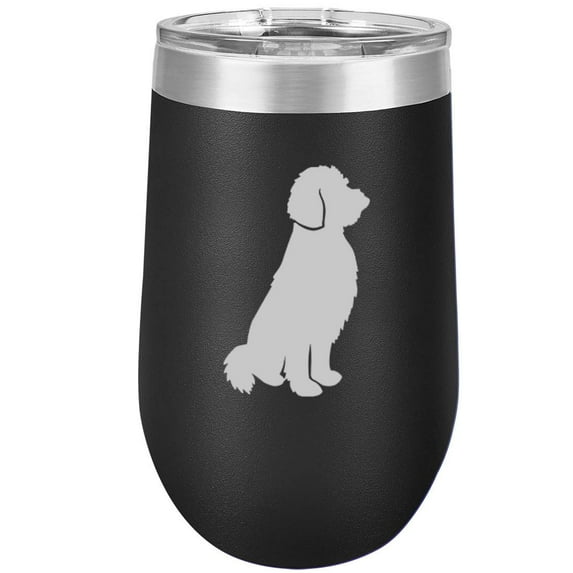 16 oz Double Wall Vacuum Insulated Stainless Steel Stemless Wine Tumbler Glass Coffee Travel Mug With Lid Goldendoodle (Black)