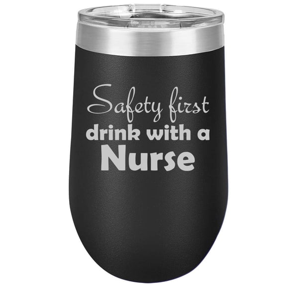 16 oz Double Wall Vacuum Insulated Stainless Steel Stemless Wine Tumbler Glass Coffee Travel Mug With Lid Safety First Drink With A Nurse