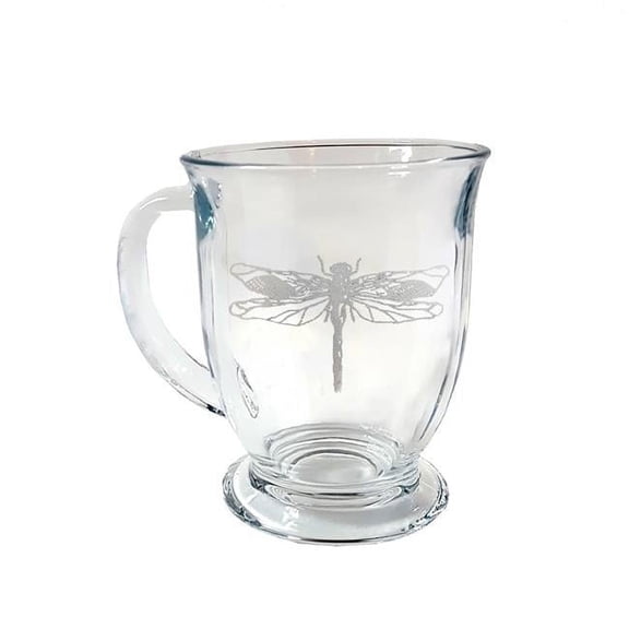 16 oz Dragonfly Engraved Glass Coffee Mug