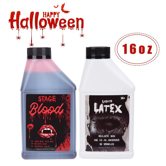 16 oz Fake Blood and Liquid Latex Combo Kit, Halloween Liquid Latex