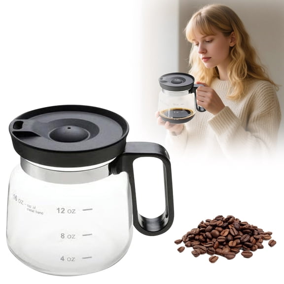 16 oz Glass Coffee Carafe with Lid, Small Coffee Pot, Clear Measuring Pitcher for Cold Brew, Tea, Milk