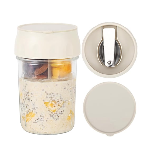 16 oz Glass Overnight Oats Containers with Lids and Spoons, Multipurpose Yogurt Parfait Cups, Chia Pudding Jars with Divided Topping Compartments for Nuts Fruit
