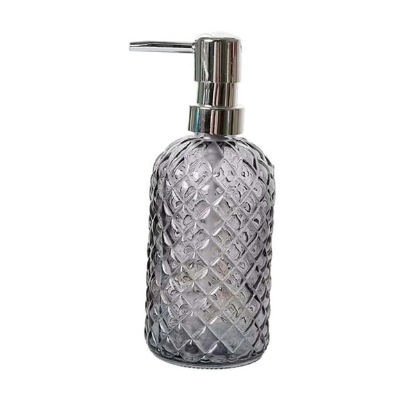 16 oz Glass Soap Dispenser with Silver Pump - Diamond Pattern Refillable Hand Soap & Lotion Dispenser for Kitchen, Bathroom, Farmhouse - Durable & Stylish