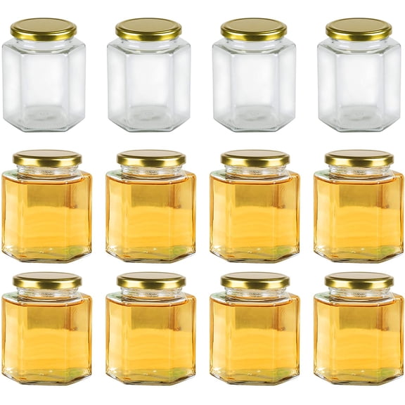 16 oz Hexagon Glass Honey Jars with Lids, 12 Pack Mason Jars