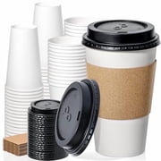 Fit Meal Prep 50 Pack Disposable Coffee Cups with Lids, Sleeves, 16 oz Leak-Proof To Go Coffee Cups with Lids, Durable Paper Cups for Hot Beverage, Home, Office, Party