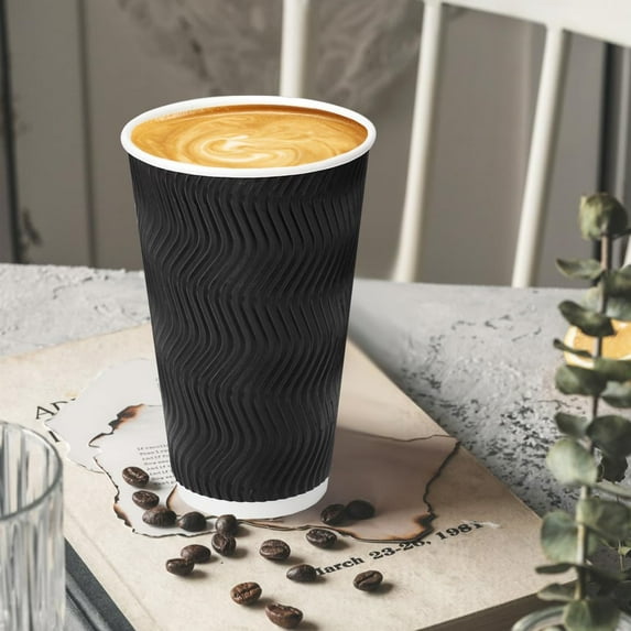 16 oz Insulated Coffee Cups with Lids, 100 Pack Disposable Paper Cups for Hot/Cold Drinks - Black
