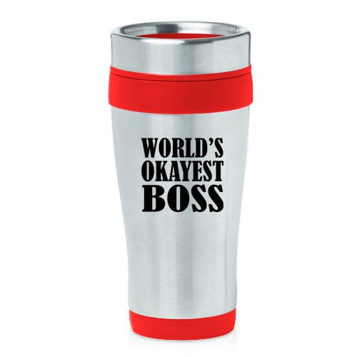 16 oz Insulated Stainless Steel Travel Mug World's Okayest Boss (Red)