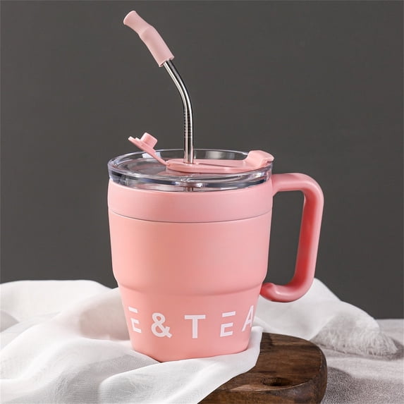 16 oz Insulated Tumbler with Handle & Straw Lid, Double-Wall Vacuum Stainless Steel Travel Mug, Leak-Proof, Hot/Cold for 8/24 Hours - Car Cup Holder Friendly Daily Deals