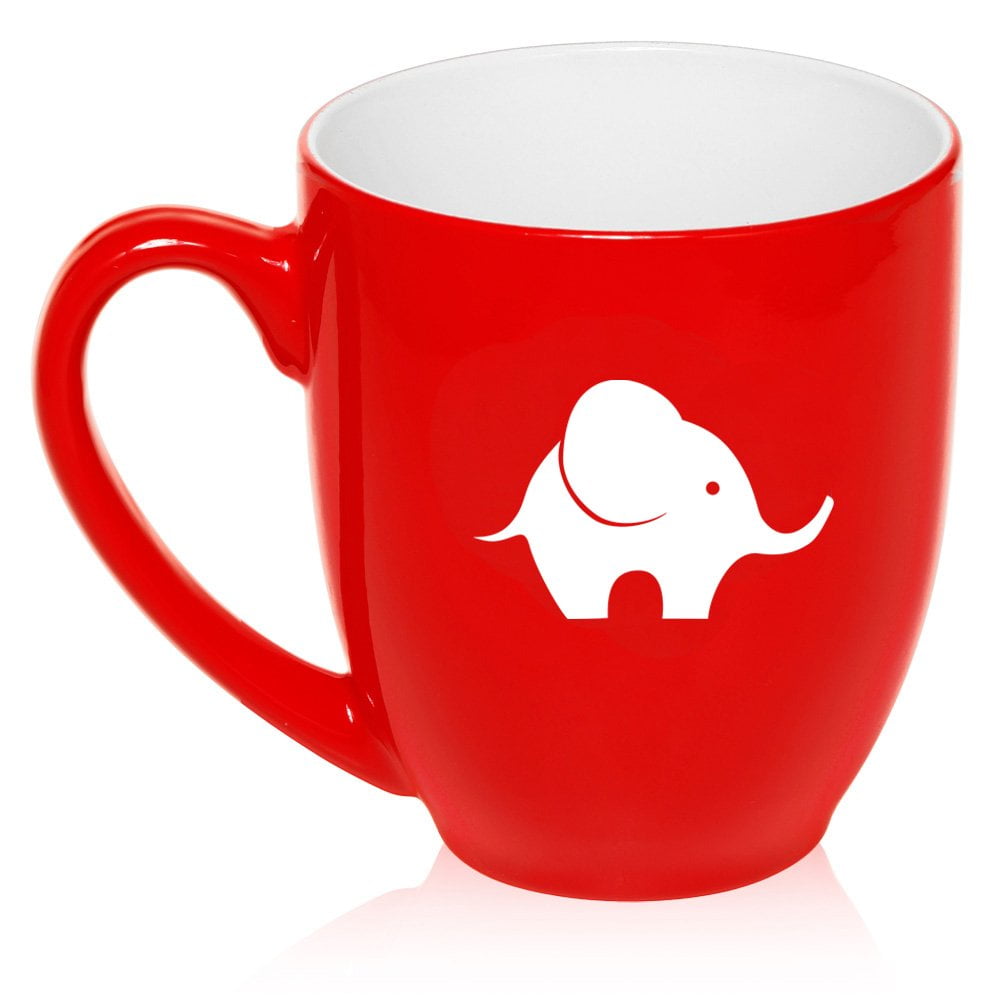 16 oz Large Bistro Mug Ceramic Coffee Tea Glass Cup Baby Elephant (Red)