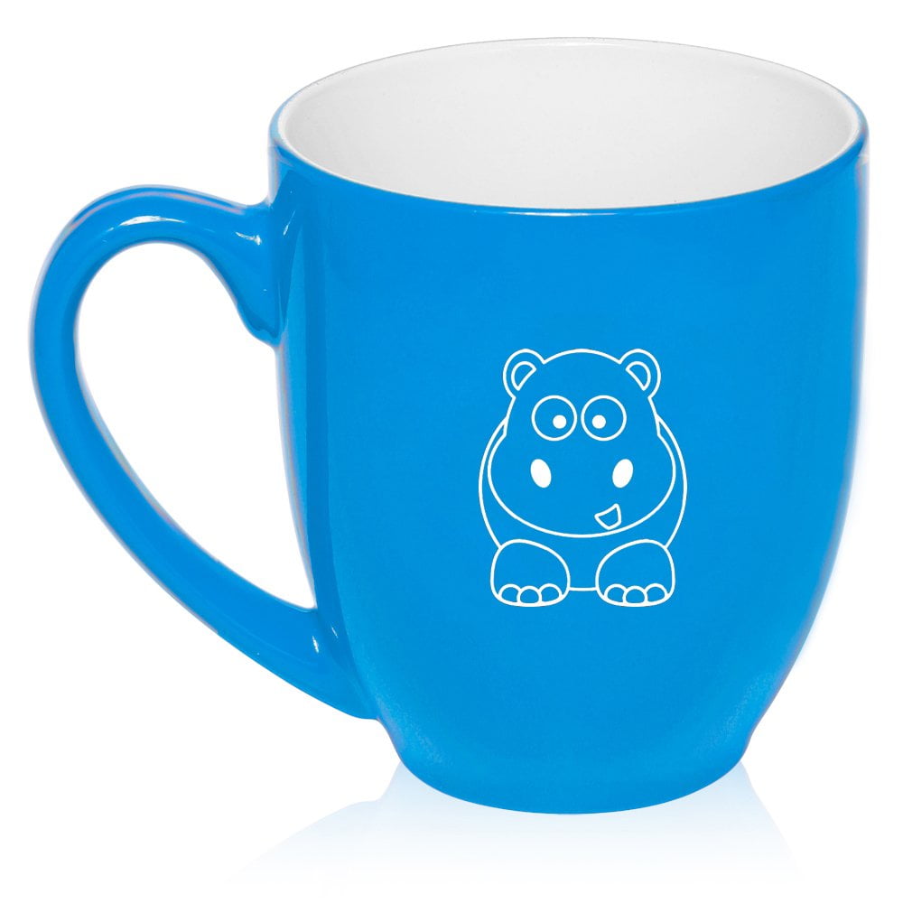 16 oz Large Bistro Mug Ceramic Coffee Tea Glass Cup Baby Hippo (Light Blue)