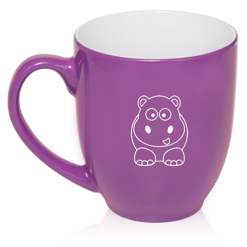 16 oz Large Bistro Mug Ceramic Coffee Tea Glass Cup Baby Hippo (Purple)