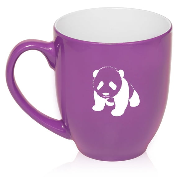 16 oz Large Bistro Mug Ceramic Coffee Tea Glass Cup Baby Panda (Purple)