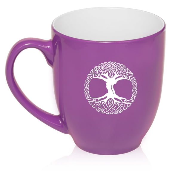 16 oz Large Bistro Mug Ceramic Coffee Tea Glass Cup Celtic Tree Of Life Irish (Purple)