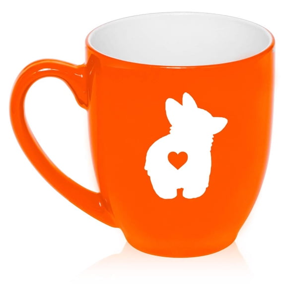 16 oz Large Bistro Mug Ceramic Coffee Tea Glass Cup Corgi Butt (Orange)