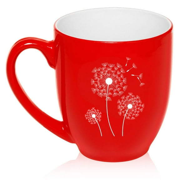 16 oz Large Bistro Mug Ceramic Coffee Tea Glass Cup Dandelions (Red)