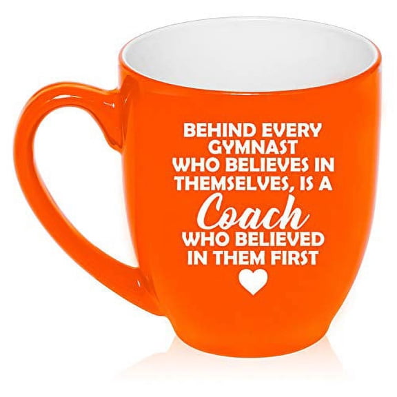 16 oz Large Bistro Mug Ceramic Coffee Tea Glass Cup Gymnastics Coach Gift (Orange)