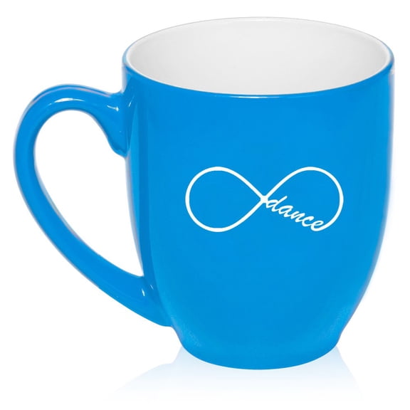 16 oz Large Bistro Mug Ceramic Coffee Tea Glass Cup Infinity Infinite Dance Forever (Light Blue)