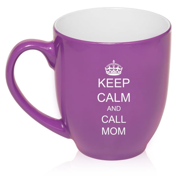 16 oz Large Bistro Mug Ceramic Coffee Tea Glass Cup Keep Calm and Call Mom (Purple)
