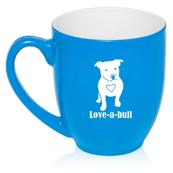 16 oz Large Bistro Mug Ceramic Coffee Tea Glass Cup Love-A-Bull Pitbull Love (Light Blue)