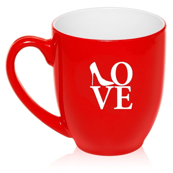 16 oz Large Bistro Mug Ceramic Coffee Tea Glass Cup Love High Heels Shoes (Red)