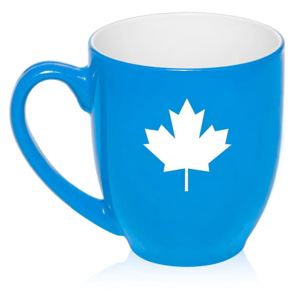 16 oz Large Bistro Mug Ceramic Coffee Tea Glass Cup Maple Leaf Canada (Light Blue)