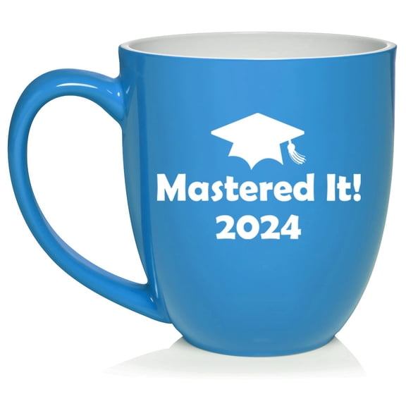 16 oz Large Bistro Mug Ceramic Coffee Tea Glass Cup Mastered It 2024 Graduation Master's Degree (Light Blue)