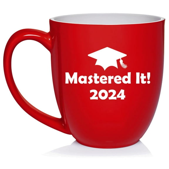 16 oz Large Bistro Mug Ceramic Coffee Tea Glass Cup Mastered It 2024 Graduation Master's Degree (Red)