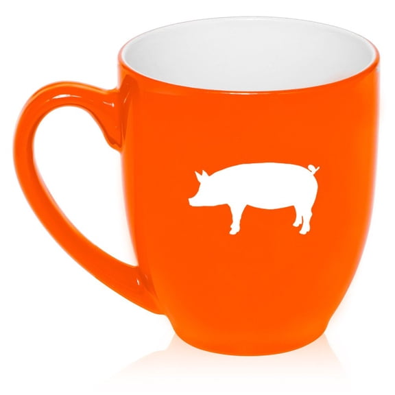 16 oz Large Bistro Mug Ceramic Coffee Tea Glass Cup Pig (Orange)