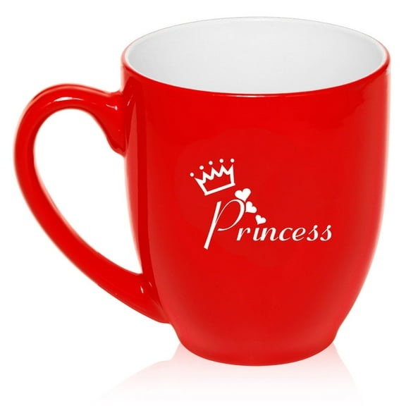 16 oz Large Bistro Mug Ceramic Coffee Tea Glass Cup Princess with Crown (Red)
