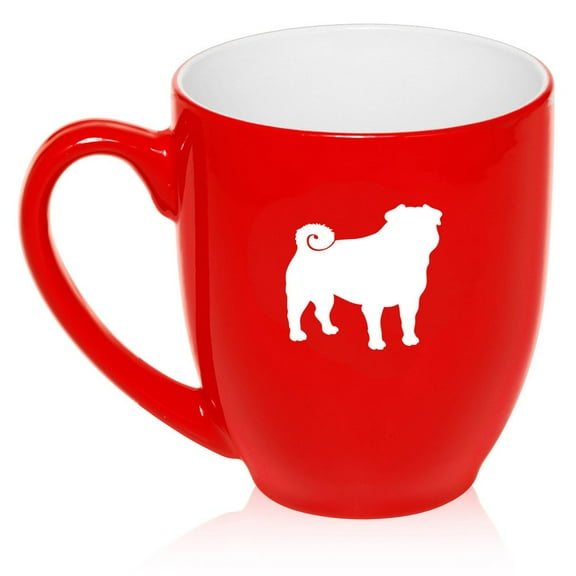 16 oz Large Bistro Mug Ceramic Coffee Tea Glass Cup Pug (Red)