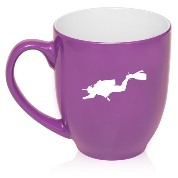 16 oz Large Bistro Mug Ceramic Coffee Tea Glass Cup Scuba Diver (Purple)