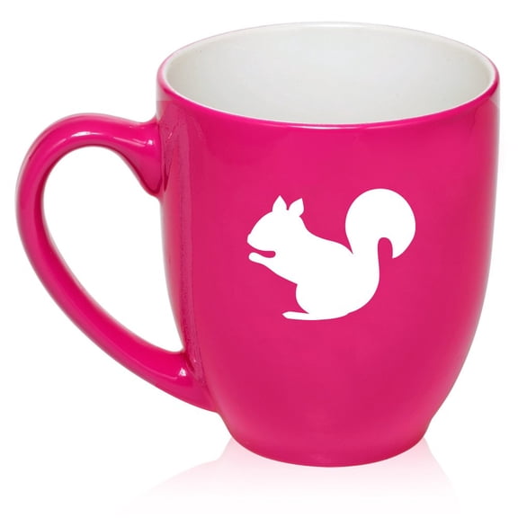 16 oz Large Bistro Mug Ceramic Coffee Tea Glass Cup Squirrel (Hot Pink)