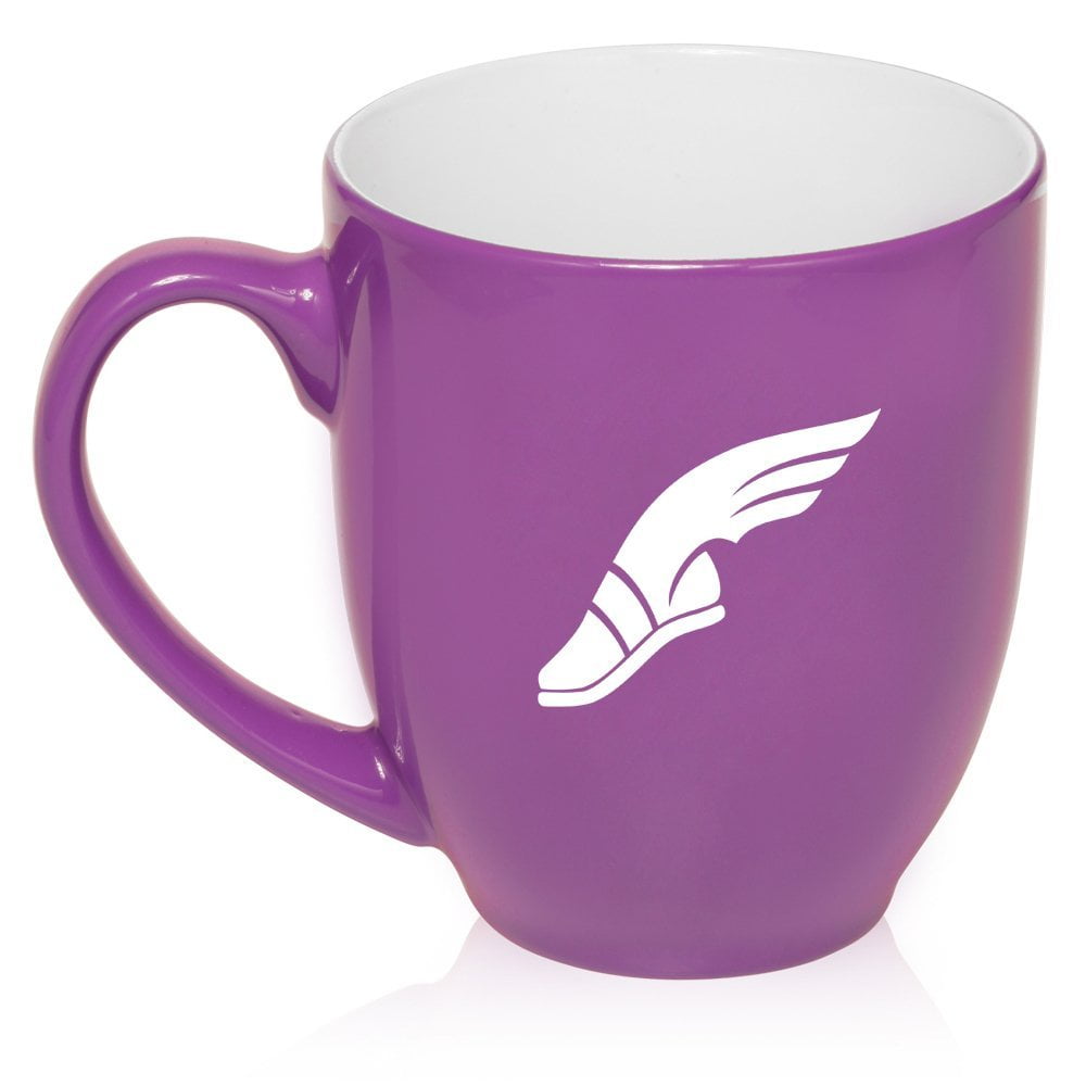 16 oz Large Bistro Mug Ceramic Coffee Tea Glass Cup Track & Field Wing Shoe (Purple)