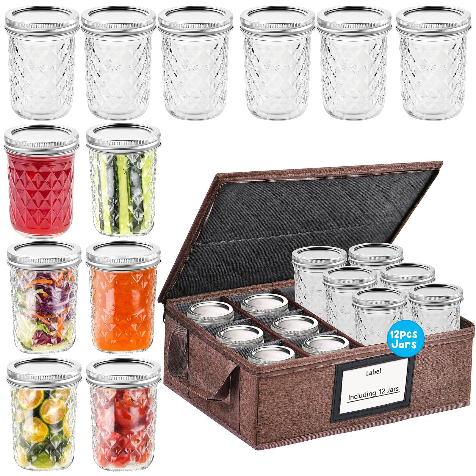 16 oz Mason Jars with Lids & Storage Box [12 Pack] Wide Mouth Glass ...