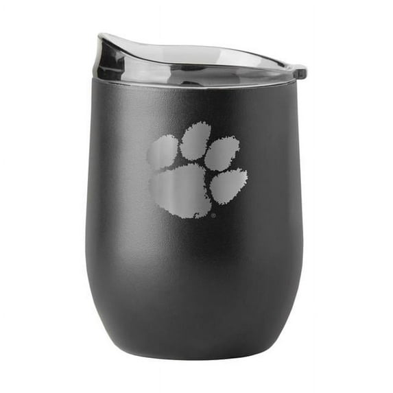 16 oz NCAA Clemson Etch Black Powder Coat Curved Beverage