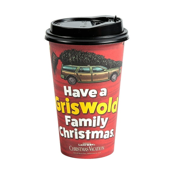 16 oz. National Lampoon's Christmas Vacation Disposable Coffee Cups with Lids - 12 Count