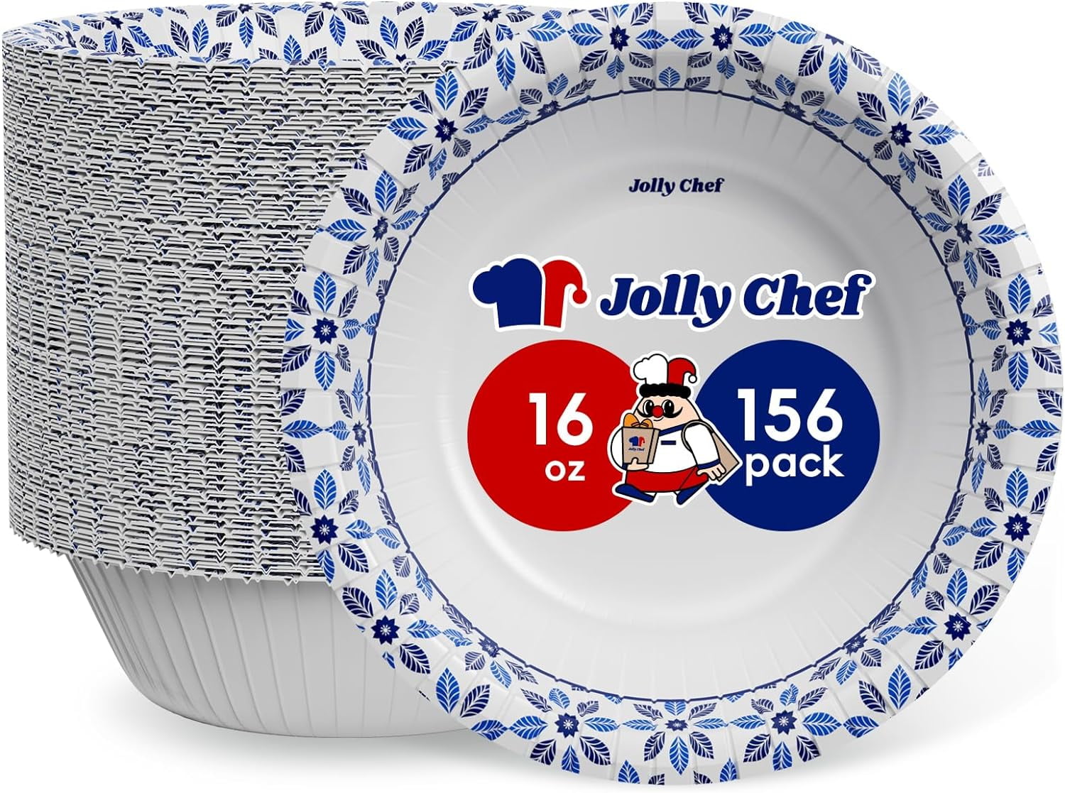 16 oz Paper Bowls 156 Count Soak Proof, Heavy Duty Printed Disposable ...