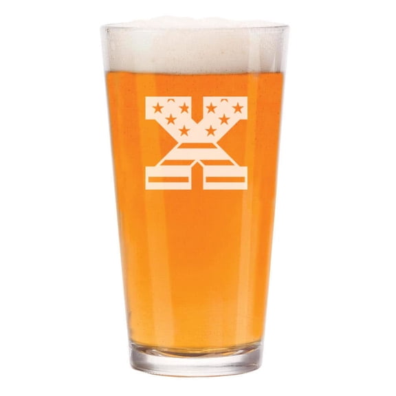 16 oz Pint Beer Glass American Flag Letter Monogram (X)